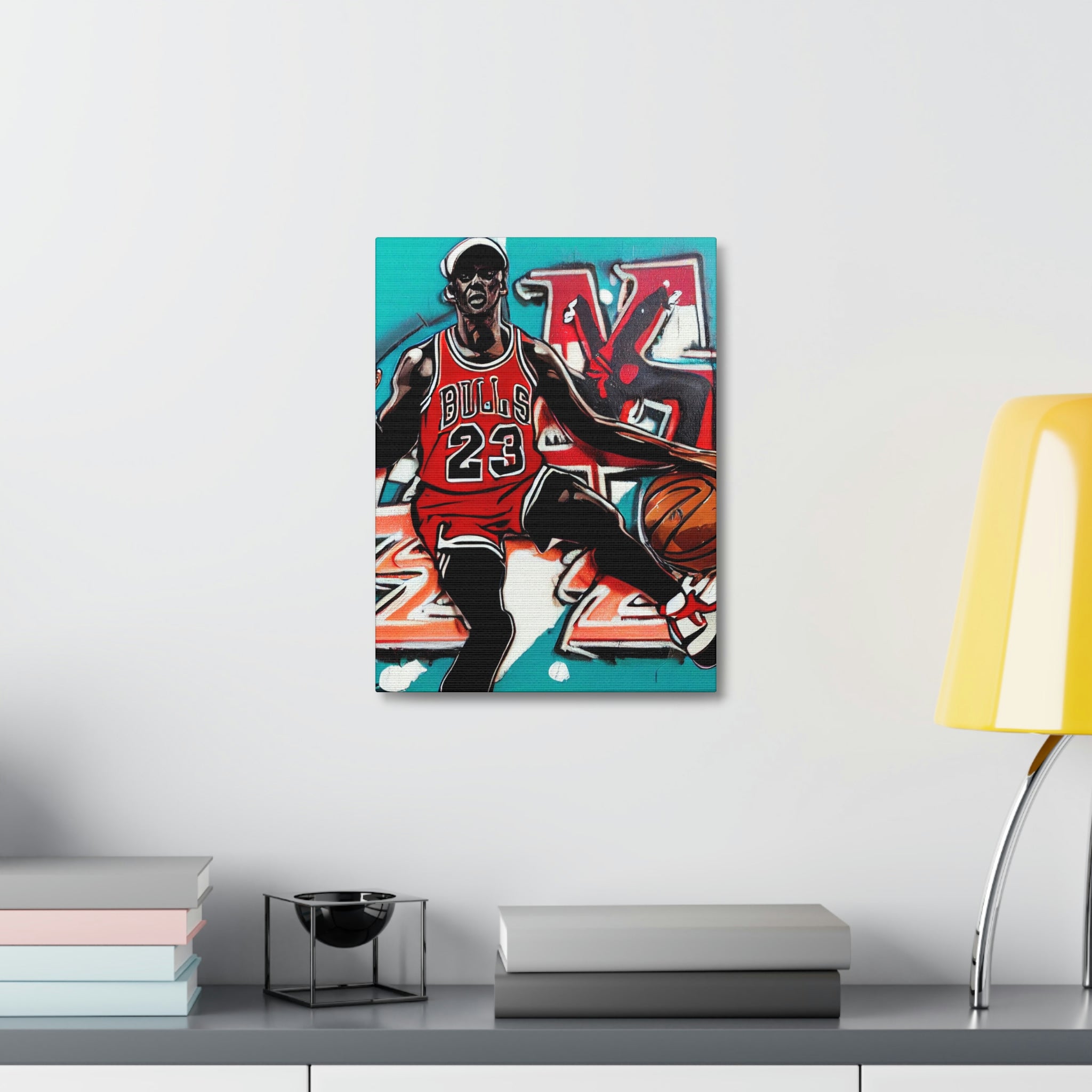 Michael J. Basketbal spelen canvas popart - kunst aan de muur - door de kicks Don