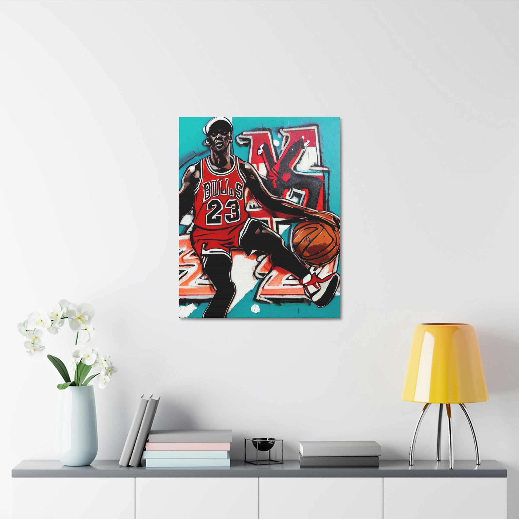 Michael J. Basketbal spelen canvas popart - kunst aan de muur - door de kicks Don