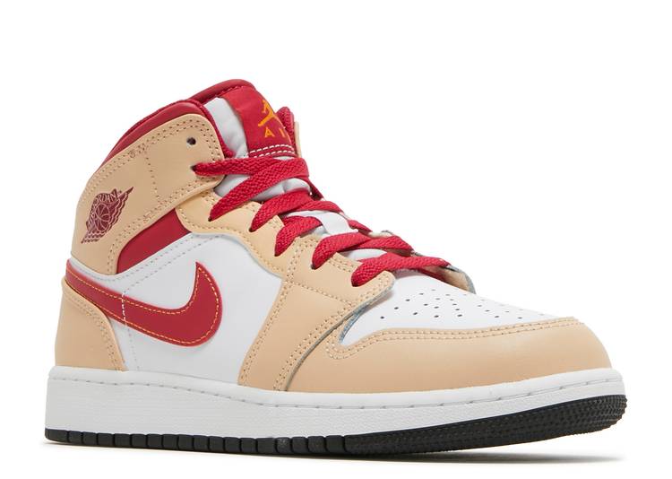 Air Jordan 1 Mid Light Curry Cardinal (GS)