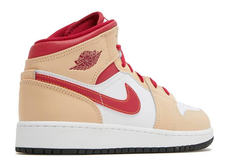 Air Jordan 1 Mid Light Curry Cardinal (GS)